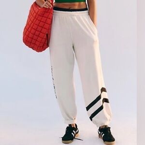 Free People White Joggers with Black Stripes